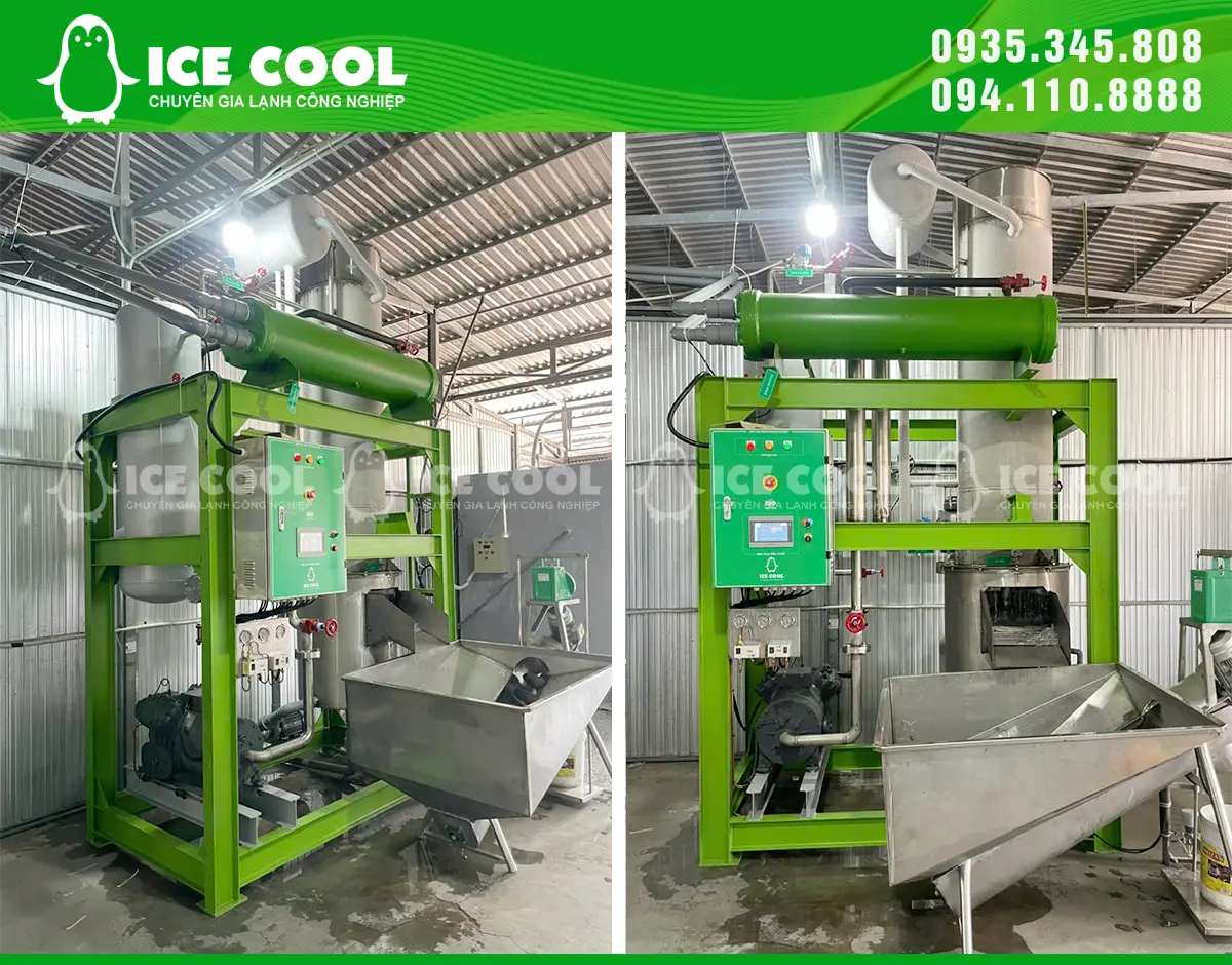 Máy đá viên ICE COOL 1–2 tấn/ngày phù hợp với thị trường nhỏ hoặc xưởng mới bắt đầu.